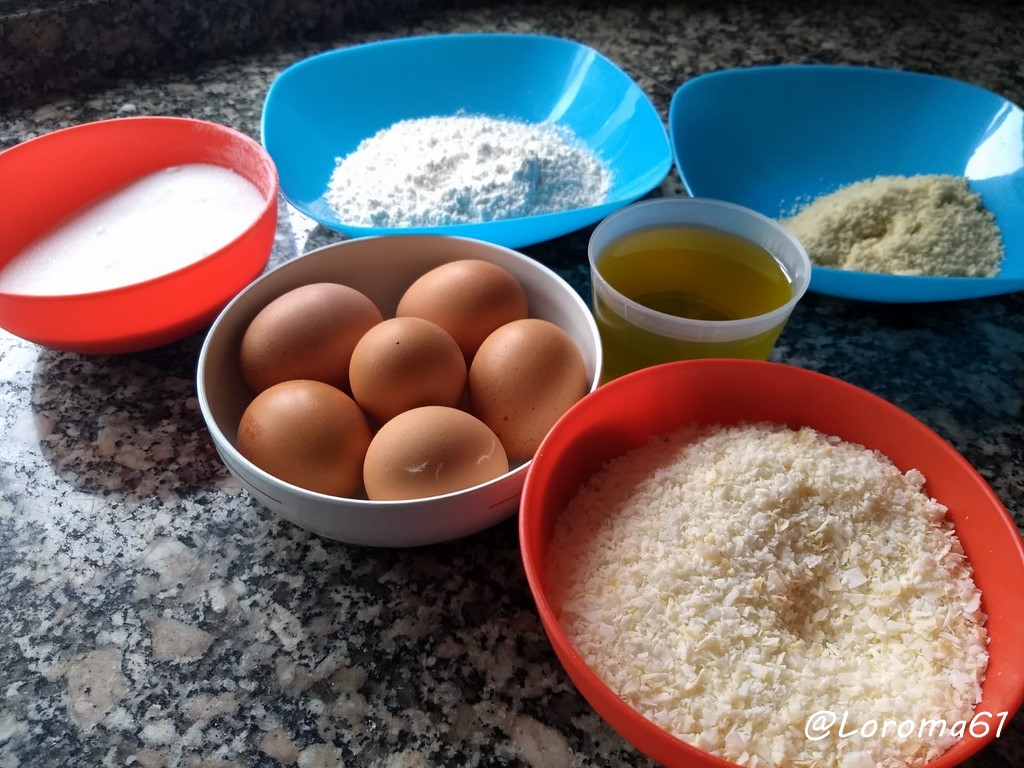 Ingredientes para el bizcocho de coco y almendra